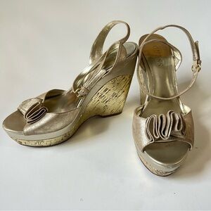 GUESS Wedge, Gold Ankle Strap, 7M
